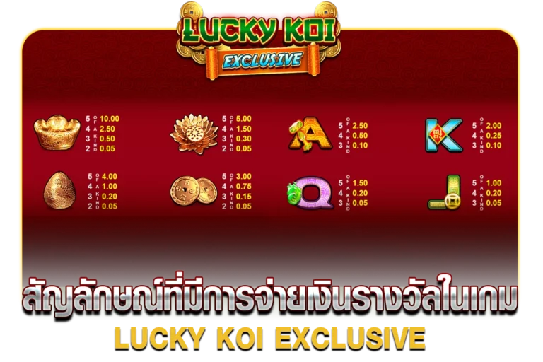 สัญลักษณ์ที่มีการจ่ายเงินรางวัลในเกม LUCKY KOI EXCLUSIVE